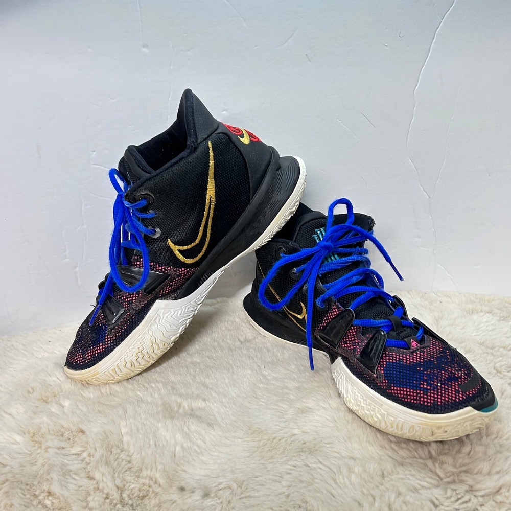 Nike Kyrie 7 GS Basketball Shoes Black Blue Gold CQ9327005 Youth Size 6.5Y